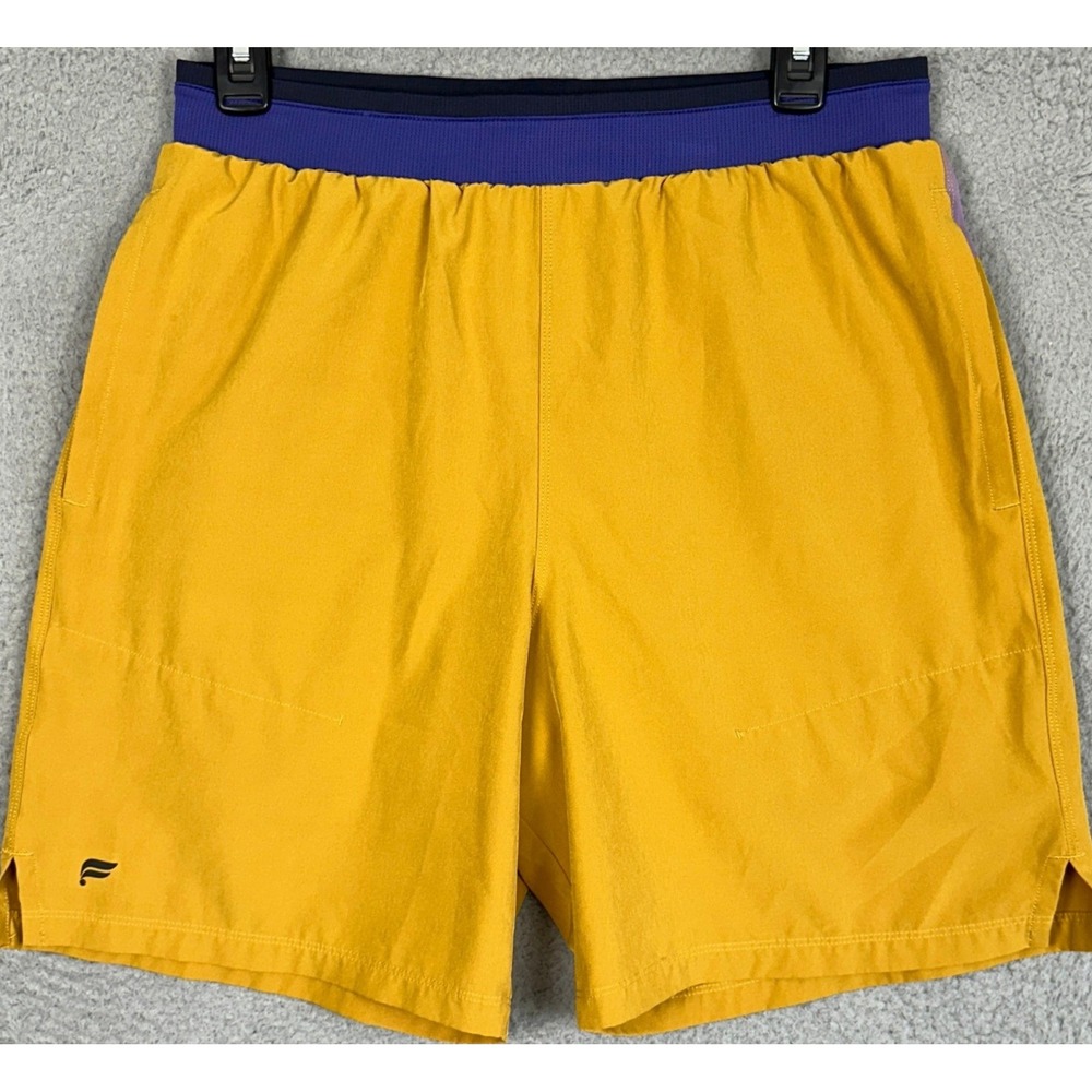 Fabletics The One Shorts Mens Medium Yellow Lined Colorblock Athletic Training